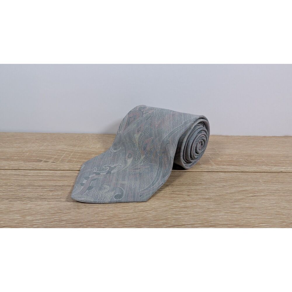 Bachrach Men’s Necktie Gray Paisley 100% Silk Made in Italy 3.25” Tie